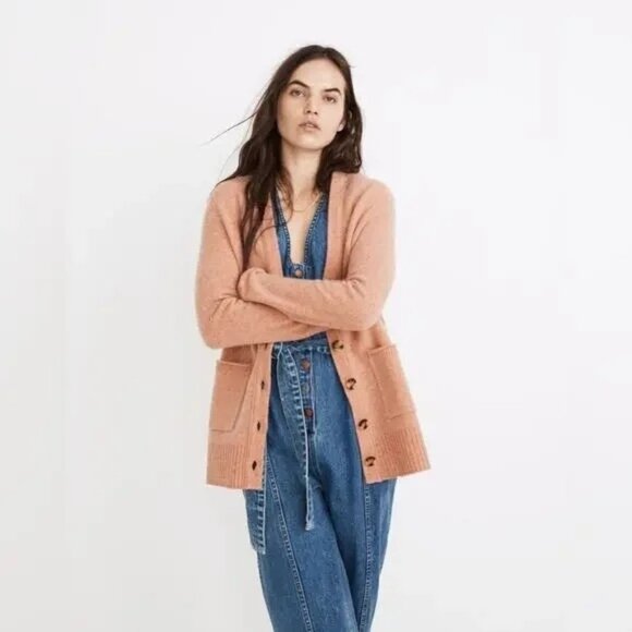 Madewell Merino Wool Donegal Maysfield Cardigan Sweater Peach Oversized M - Picture 1 of 15